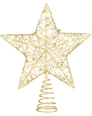 STOBOK Weihnachtsbaum Topper Stern Beleuchtet Baumkronen Ornament LED Licht Glitter Aushöhlampe für Weihnachten Party Ornament Dekorationen Golden