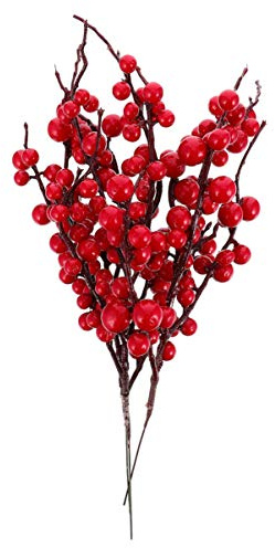 Amosfun Lot de 3 tiges artificielles rouges pour baies de houx Branches de Noël Verdure Noël Vacances et décoration de la maison Branche de cèdre d'hiver Faux guirlandes