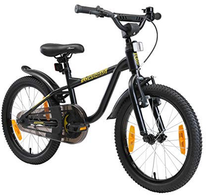 Löwenrad Kinderfahrrad für Jungen und Mädchen ab 5 Jahre | 18 Zoll Kinderrad mit Bremse | Fahrrad für Kinder | Schwarz