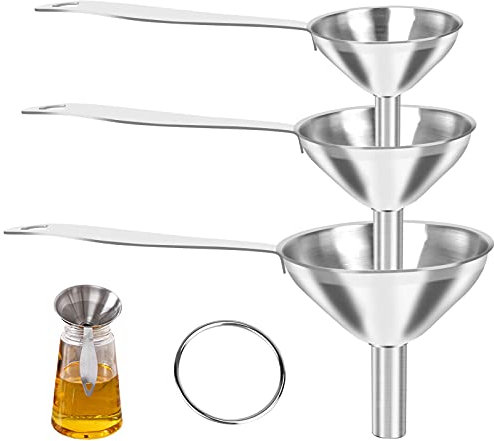Fodlon 3 Piezas Embudo de Acero Inoxidable, Plata, FUNNEL, Funnel, Embudo, para Transferencia de Líquidos y Polvos, 1.8 + 2.2 + 3 Pulgadas