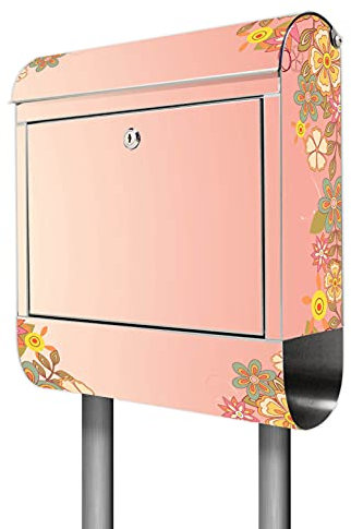 banjado® Briefkasten mit Standfuß Motiv WT Lustige Blumen - Stand Briefkasten Edelstahl mit Zeitungsfach - Postbox/Postkasten A4 Einwurf inkl. Montagematerial & 2 Schlüssel