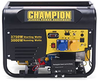 Champion Power Equipment CPG4000E1 3500 Watt Portable Petrol Frame Generator - 224cc OHV Engine - 15L Tank, 12 Hours Max, Electric Start, Intelligauge Display, Cold Start, Shut Off Sensor