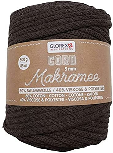 Glorex 5 1006 16 - Cordoncino per macramè Marrone, 500 g con Spessore di 5 mm e Lunghezza di 85 m, Filato Tessile a Maglia Circolare per Uncinetto, Maglieria, annodatura e Design.