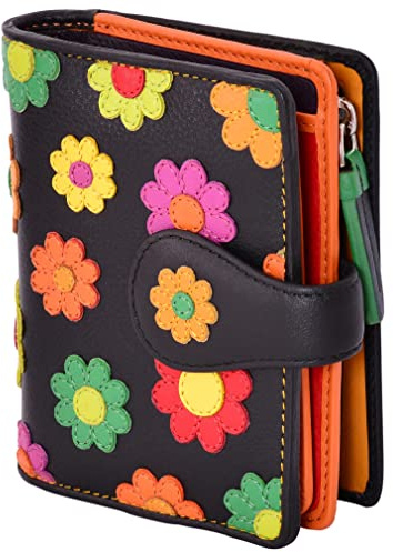 VISCONTI Portafoglio da donna in pura pelle 100% portafoglio con protezione RFID portafoglio bifold multicolore in confezione regalo 'Polka' Borsa (DS80) - Small 9cm x 11.5cm -Fiori/Rosso