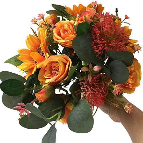 Ein künstlicher Brautstrauß aus Seide, orangefarbene Sonnenblume, Rosenstrauß (orangefarbene Rosenstrauß)