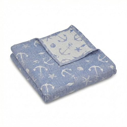 SCHMUSEWOLKE Babydecke - Musselin Decke aus 100% Bio-Baumwolle, kuschelig-weich, atmungsaktiv - 120 x 120 cm, Motiv Ankerliebe