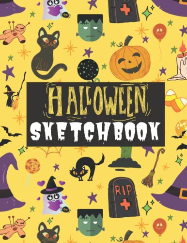 Halloween sketchbook: Cat,pumpkin,candy,broomstick,spider web. Sketchbook;For drawing,painting,sketching,school,writing.