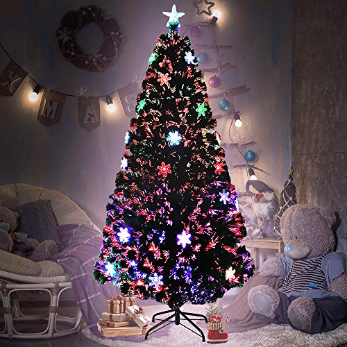 XMTECH Künstliche Weihnachtsbäume 120cm Glasfaser Weihnachtsbaum mit Schneeflocken Bunt LED Farbwechsel Beleuchteter Tannenbaum Christbaum für Innen Weihnachten Deko