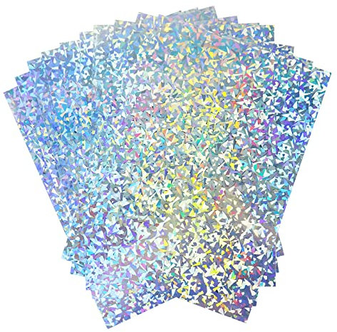 A4 Holografische Glasscherben Karte 250gsm 297 mm x 210 mm Metallic Silber Glasscherben Kartonfolie Papier für Kunst und Handwerk Scrapbooking Schimmernde hochglanzpolierte glänzende Blätter(10 Blatt)