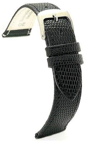 diloy Cinturino orologio classico pelle vitello stampa lucertola comodo – Fibbia acciaio inox – Misure 12mm 14mm 16mm 18mm 20mm 22mm 407 Nero 18mm