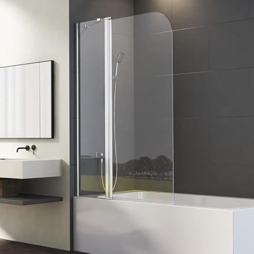 Duschwand für Badewanne 90x140cm 2-teilig, Faltbar mit festem Segment Badewannenaufsatz, Glas Duschabtrennung 6mm EGS Sicherheitsglas, 90cm Badewannenwand mit NANO Easy Clean Beschichtung