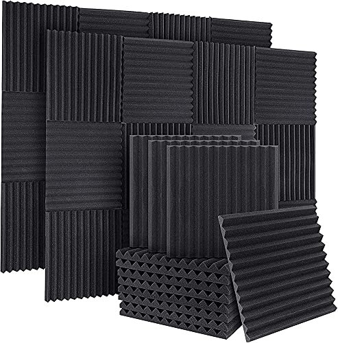 36 Stück Akustikschaum-Schaumstoffplatten, 2,5 x 30,5 x 30,5 cm, feuerfeste Studio-Schaumstoffkeile, Schallschutzschaum, hochdichte Schallschutzpolsterung für Wand, Tür, Decke, Schalldämmung zu Haus