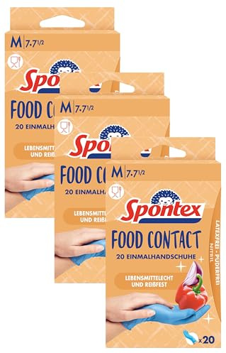 Spontex Food Contact, 20 Einmalhandschuhe aus Nitril, lebensmittelecht, latexfrei und ungepudert, Größe M (1 x 20 Stück) (Packung mit 3)