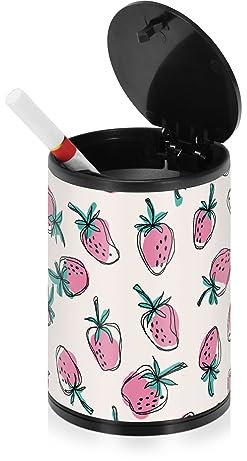 Aschenbecher für Zigaretten mit Deckel, geruchssicher, Edelstahl, tragbar, rauchfrei, für den Außenbereich, Rosa Erdbeeren