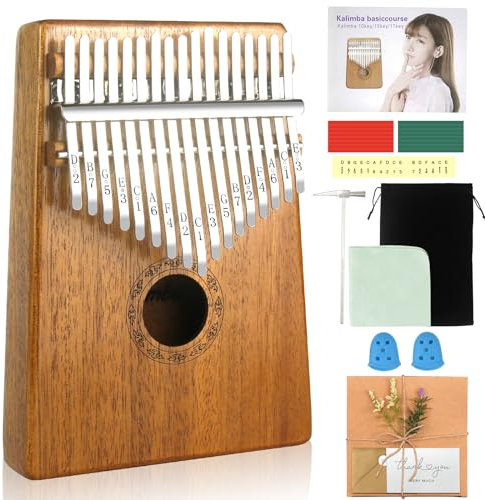 Kalimba 17 Schlüssel, Kalimba Instrument Finger Daumenklavier Kalimba Thumb Piano Marimba Instrumente mit Schutzhülle, Lernanleitung, Stimmhammer für Kinder Musikliebhaber Anfänger