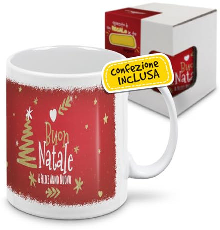 Tazza Natalizia per Colazione In Confezione Idee Regalo Natalizio per Donna, Uomo e Bambini, Mug Grande in Ceramica da 325 ml Personalizzata Con Illustrazione Originale Buon Natale e Felice Anno Nuovo