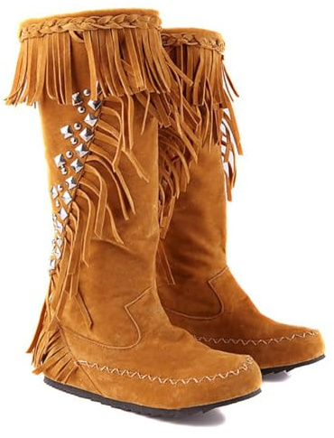 Ulalaza Bottes de cowboy à franges pour femme - Talon compensé caché - Bottines à pompon - Tissu brillant en strass - Cuir nubuck - Housse confortable pour fête de mariage dans la rue