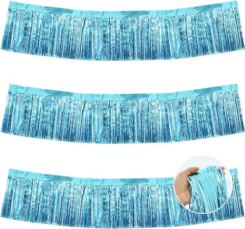 TONIFUL Metallic-Folien-Fransengirlande, Babyblau, Wandbehang, Lametta-Fransenbanner für Auto-Parade, Brautparty, Hochzeit, Geburtstag, Ostern, Abschlussfeier, Urlaub, Party-Dekoration (9 m)