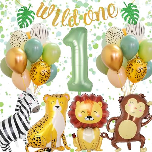 Decoration Anniversaire 1 An Garcon, Ballon 1 An, Ballon Jungle Safari Animaux Décoration Kit Anniversaire Enfant Fille