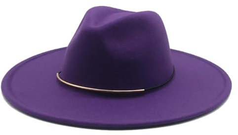 SOYNIA Fedora Trilby Filzhut Hut Damenhüte Große Krempe Einfarbig Bandgürtel Kirche Hochzeit Klassische Weiße Hüte Herren 56–58 cm (Erwachsene) Lila