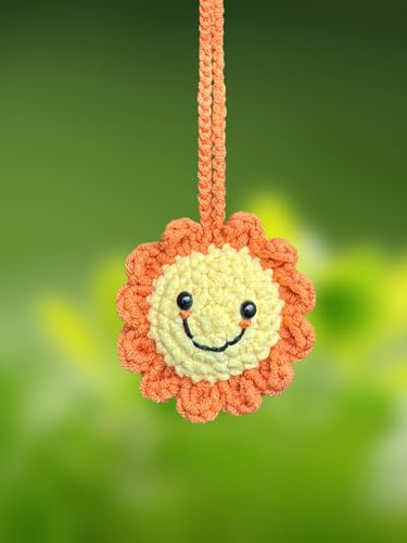 KIAYOO Autospiegel Anhänger Gestrickte Sonne, Auto Deko Süße Rückspiegel Hängedekoration, Auto Zubehör Innenraum Geburtstags Weihnachts Neujahr Geschenk für Mädchen Frauen Freunde