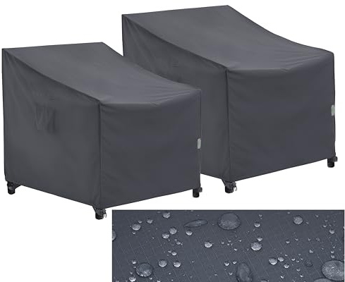 F&J Outdoors Garden Chair Covers Waterproof 88x99X66/91cm 2 Pack | Lounge Chair Rocking Adirondack Chair Cover Protective Sofa Cover Outdoor Furniture Covers Grey Verandahs Patio Lounger Tarp