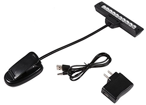 Notenpultleuchte, tragbare Klavierlampe, flexible Clip-on-LED-Leuchte, Buchlampe, Lesetischlampe mit Klemme für Musiker, Klavierspieler, Buchlesen (Batterie kleiner Clip 10 Lichter mit USB + Strom)