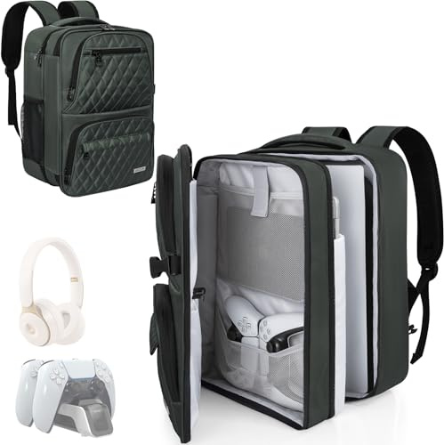AKOZLIN Travel Bag Backpack Compatible with PS5/PS4/PS4 Pro/PS4 Slim/Xbox One XS Gaming Console Carrying Case with Pockets for Phone , Headset,Console Base and Accessories,Grey