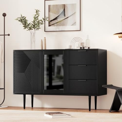 Hefo Sideboard buffetschrank, Weiß küchenschrank mit arbeitsplatte, kommode mit 3 Schubladen und2 Türen, küchenschränke Kitchen Cabinet 120 * 79.5 * 38cm