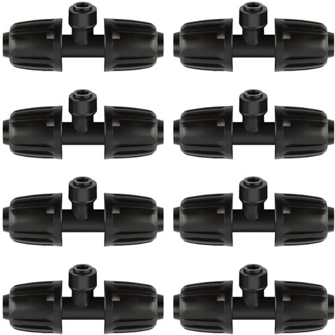 Kalolary 8PCS Quick Connect 1/2'' to 1/4'' Drip Irrigation Fittings Barbed Tee 3-Way Connector, Push-to-Fit Drip Irrigation Parts Anti-Leak Locked Splitter Fitting for Garden Watering System
