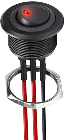acegoo 12V Kippschalter Rund Aluminium 20A EIN/AUS SPST Schalter, 24V Wippschalter 14 AWG vorverdrahtete Kabel für Wohnmobil Boot LKW Auto KFZ, 25mm Loch(1Pcs, Roter Indikator)
