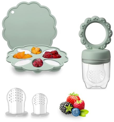 Fruchtsauger Baby ab 6 Monate - Zahnungshilfe Schnuller Aufbewahrungsbehälter für Babynahrung Muttermilch Eiswürfel（Grün）