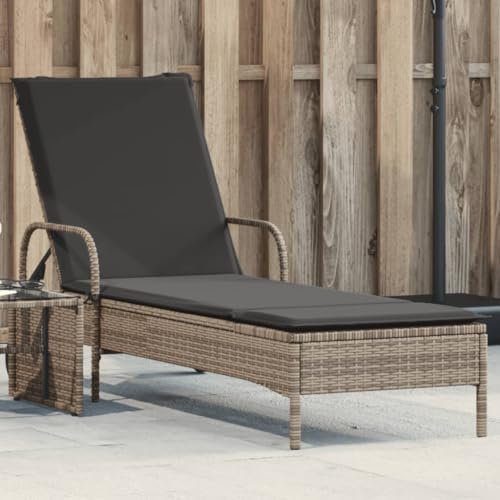 Xichuzi Sonnenliege mit Rollen und Auflage Grau Poly Rattan, Gartenliege, Liegestuhl, Sonnenstuhl, Sonneninsel Outdoor, Liegen, Gartenmöbel, Bäderliege, Relaxliege - 368310