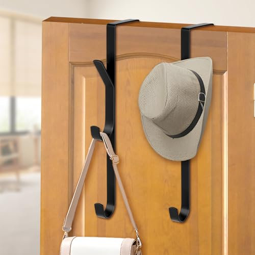 flintronic Ganchos para colgar sobre la puerta, 2 Piezas x 3 Ganchos Colgador Vertical Sobre La Puerta, Perchero para Puerta Sin Taladrar, para Dormitorio, Baño, Cocina, Armario, Negro