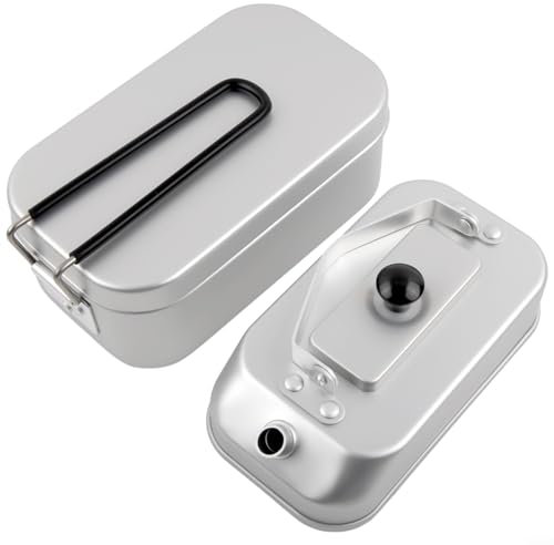 Fiambrera de aluminio de 800 ml, 2 en 1, caja de almuerzo de camping, caja de alimentos, juego de cocina de camping con mango plegable para acampar al aire libre, mochilero, picnic, senderismo