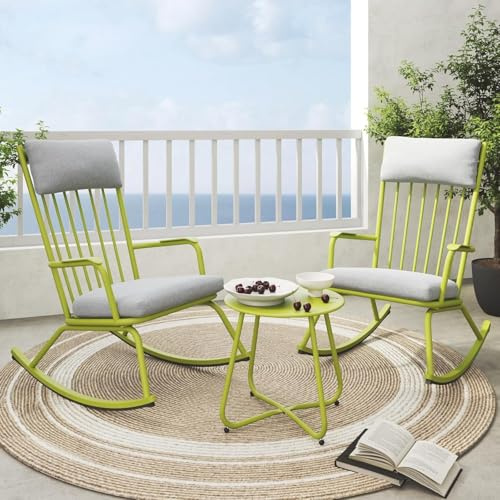 Grand patio Garten Schaukelstuhl Set mit Kissen und Beistelltisch, Outdoor GartenStuhl Schwingsessel bis 150 kg belastbar für Garten, Schlafzimmer, Wohnzimmer, Ecke, Veranda, Rot (Primelgelb)