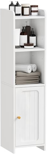 BEWISHOME Badezimmerschrank Klein,Badschrank schmal,Verstellbare Ablagen,mit Kippschutz Badschrank,Kleiner Schrank für Toilettenpapier, Toilettenschrank, 20x20x80cm,weiß YYG06W