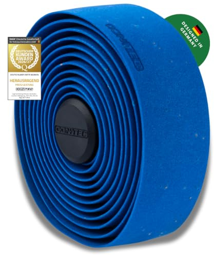 CONTEC Lenkerband Prestige.Cork, 2000x30x2,5 mm, aus Kork-EVA-Schaum, selbstklebend und rutschsicher, mit Klebestreifen und 2 Lenkerstopfen, Paar, dunkelblau