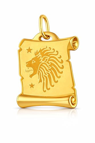 Rodium - Ciondoli in oro con il segno zodiacale del Leone su papiro, oro 14k/finezza 585, ciondoli per collane o bracciali a catena