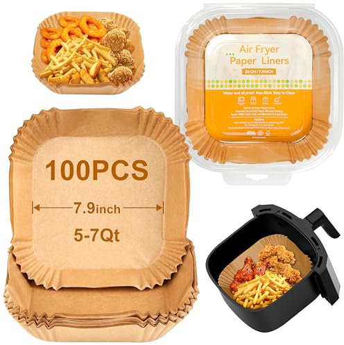 100 Pcs Papier Cuisson Air Fryer, Carrées 20 CM Papier Air Fryer Pour Ninja, Philips, Qualité Alimentaire Papier Sulfurisé, Papier Cuisson Jetable Pour Air Fryer, Four Et Micro-Ondes.