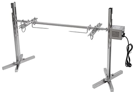 JJsdwin Barbecue à cochon de lait en acier inoxydable, 220V Barbecue à méchoui réglable en hauteur avec moteur, gril à broche pour cochon de lait, poisson et agneaux, argent