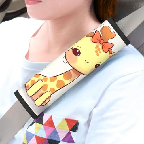 QMNSEHF 2 cuscinetti universali per cinture di sicurezza auto, copertura per cintura di sicurezza con fiocco carino giraffa imbottiture per cinture di sicurezza per carrozzina, cuscinetti per spalle