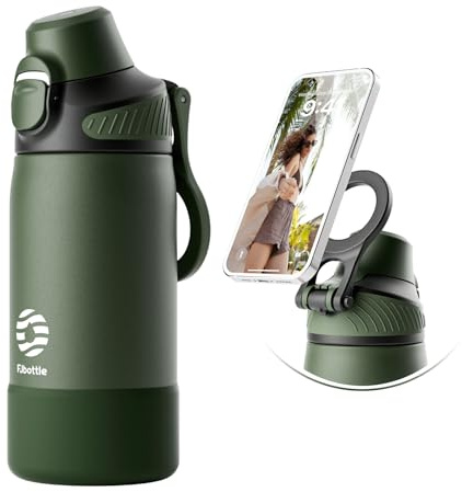 Fjbottle Gourde Isotherme Poignée Magnétique Support Téléphone 600 ml | Ouverture en Un Clic, Sans BPA, Anti-Fuite, Bouteille Inox pour Sport, Gym, Voyage