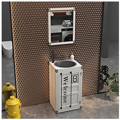 Mueble de tocador con lavabo, fregaderos industriales de pedestal de baño con armario empotrado, gabinete de lavabo de pie con grifo y drenaje