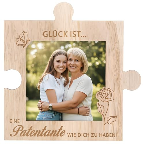 Photect Geschenk für Patentante Holz Bilderrahmen mit Magnet Foto Geschenk für Geburtstag Kommunion Firmung Taufe Muttertag Dankesgeschenk für Patin Beste Patentante Fotorahmen Kühlschrankmagnet