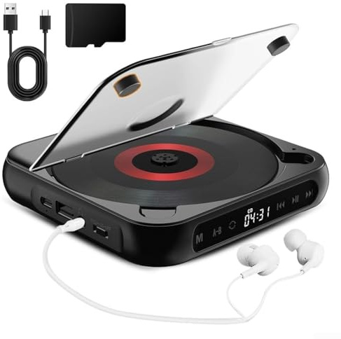 Portable CD Player With Hi-Fi Sound And Wireless Or Wired Playback, Rechargeable For Walkman CD Player For Home, Car And Travel, Compact Lightweight Design(black)