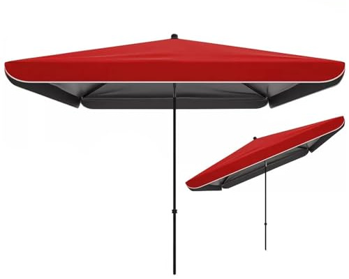 Parasol de jardin rectangulaire réglable 180 x 220 cm UV 50+ pour terrasse, plage et balcon, cadre en acier, rouge vin (200 x 200 cm)