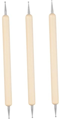 WOONEKY Set di 3 Stilo a Sfera per Scultura in Argilla e Ceramica Manico in Legno Color Legno, Strumenti per Goffratura e Rilievi Artistici, per Modellazione e Lavori Artigianali