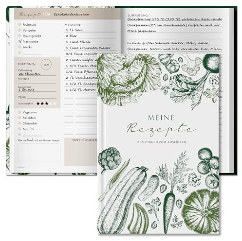 BIROYAL Rezeptbuch zum Selberschreiben A5, 120g Papier, Hardcover, Grün | Eigenes Kochbuch mit Umrechnungstabelle & Inhaltsverzeichnis, Platz für 100 Rezepte, Doppelseite pro Rezept, für Hobbyköche
