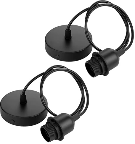 2 Pack Black Pendant Light Fitting, with 100CM Adjustable Cable, E27 Lamp Holder Equipped with Sunshade Lock Ring, Ceiling Rose Light Accessories for Commercial Spaces
